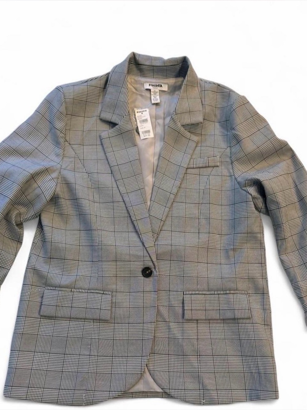 Glen Plaid Single-Button Blazer - Gray